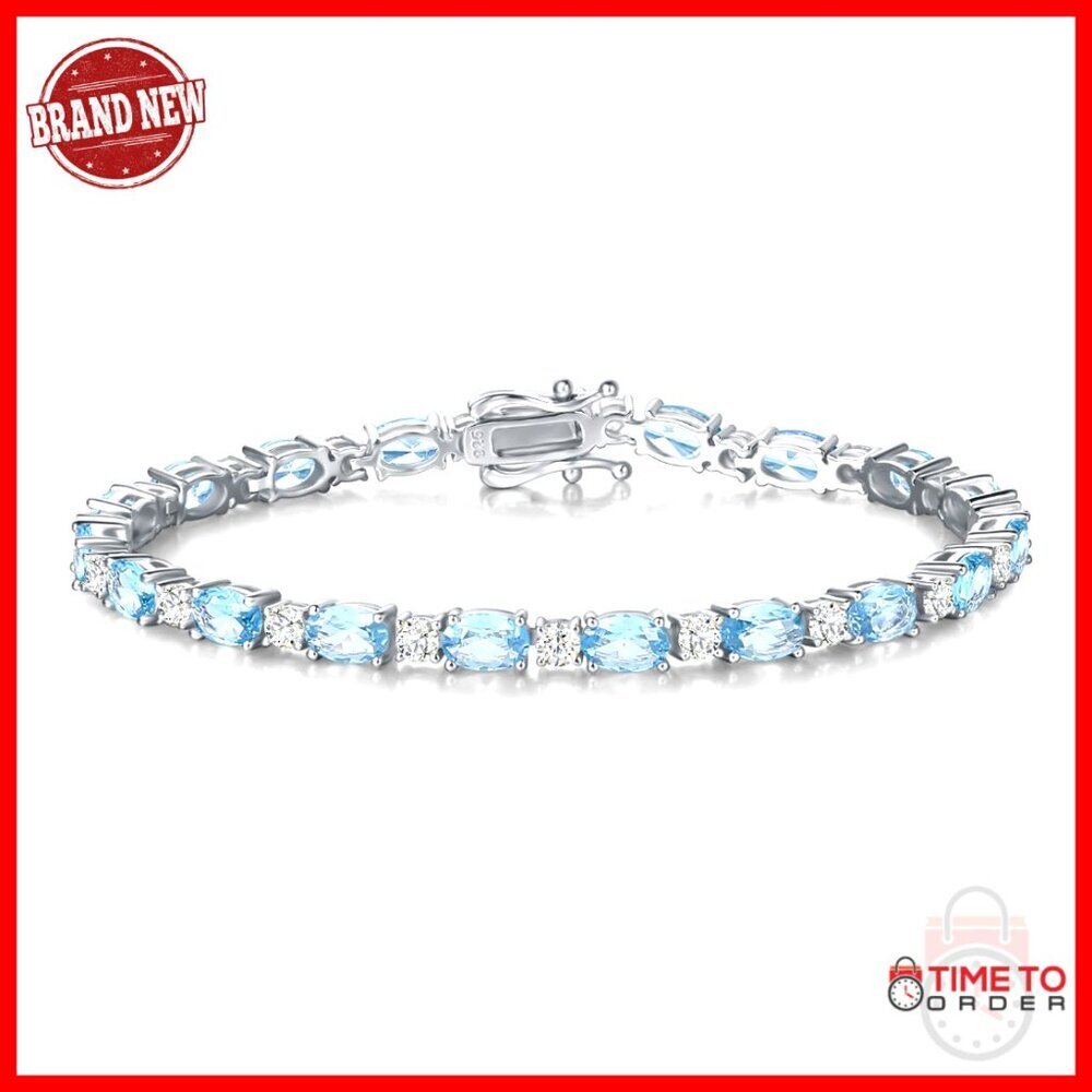 Sterling Silver Tennis Bracelet with Birthstones, 7 Inch Length
